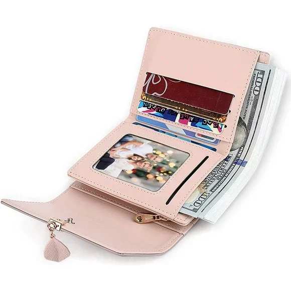 Wallet for Girl Leather Vegan RFID Leaf Pendant Card Holder Checkbook Organizer - Picture 2 of 7